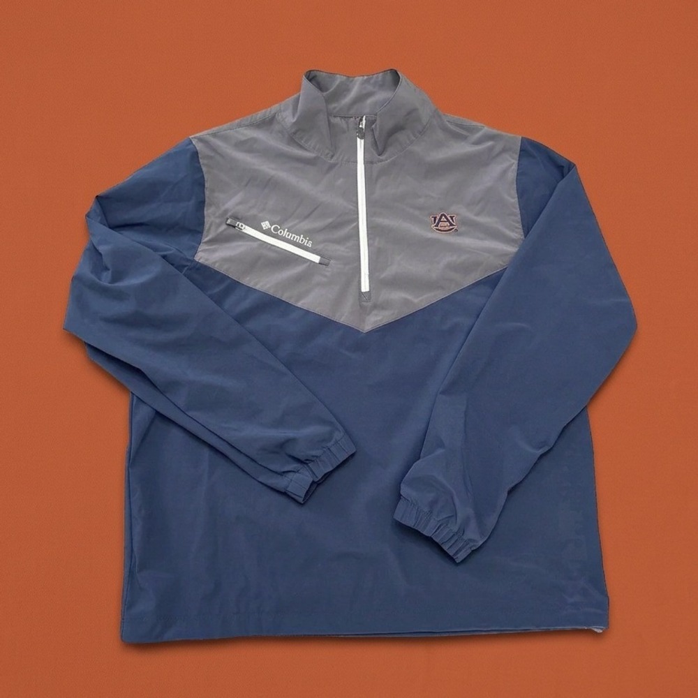 Columbia Golf Auburn Tigers Windbreaker Mens M Navy Gray Quarter Zip Pullover